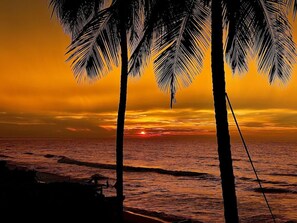 A sunset over the ocean with palm trees silhouetted against the sky. - RCH Luxury Hotel & Pool (Dibulla)