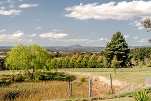 A rural landscape with a variety of trees, a clear sky, and distant hills. - Charming Tiny Home for a Nature Escape in the Golden Plains Shire near Ballarat, Victoria (Ross Creek)