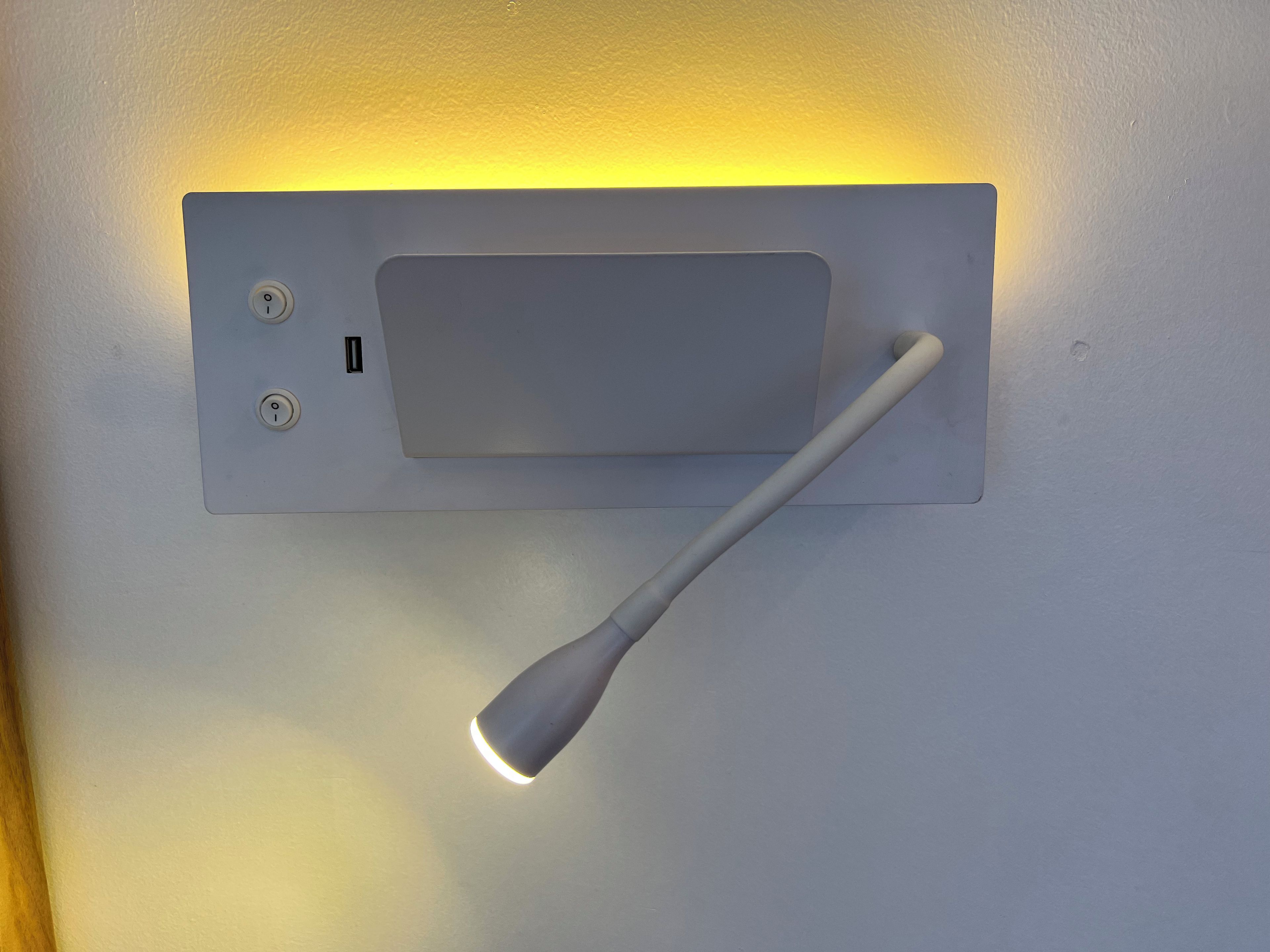 A wall-mounted light fixture with a switch and a pull cord.