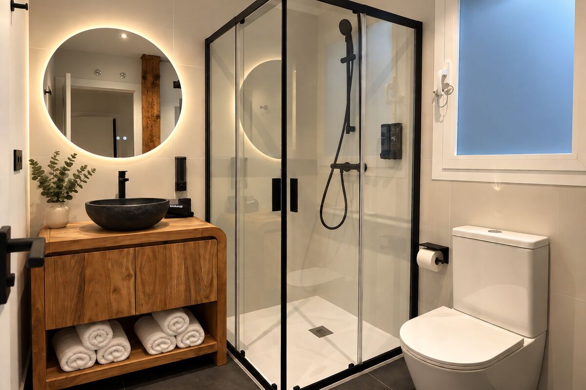 Apartamento Confort, vistas a la ciudad | Baño | Secador de pelo, toallas, jabón y champú