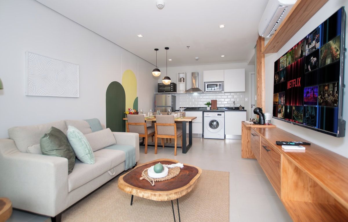 Open-plan living, dining and kitchen