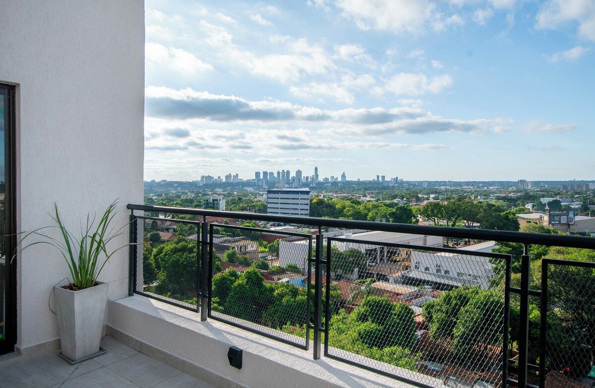 Building terrace with city view