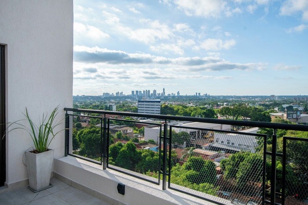 Building terrace with city view