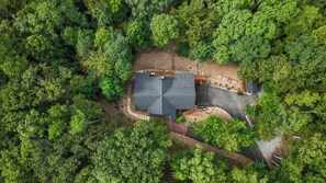 Aerial - FoxDen | Secluded 4BR Log Retreat | Hot Tub · Secluded Panoramic Mountain Views (Jasper)