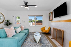 Living area - Demuth Desert Retreat | Pool & Firepit | Mini Putting Green | 3BR (Palm Springs)