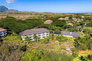 A resort with multiple buildings surrounded by lush greenery and a mountainous backdrop. - Aloha Sunrise | AC | POOL | HOT TUB (Koloa)