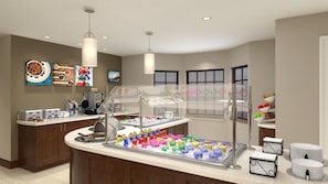 A breakfast bar with a variety of food items, a waffle maker, and a coffee machine. - Staybridge Suites Scottsdale - Talking Stick (Tonopah)