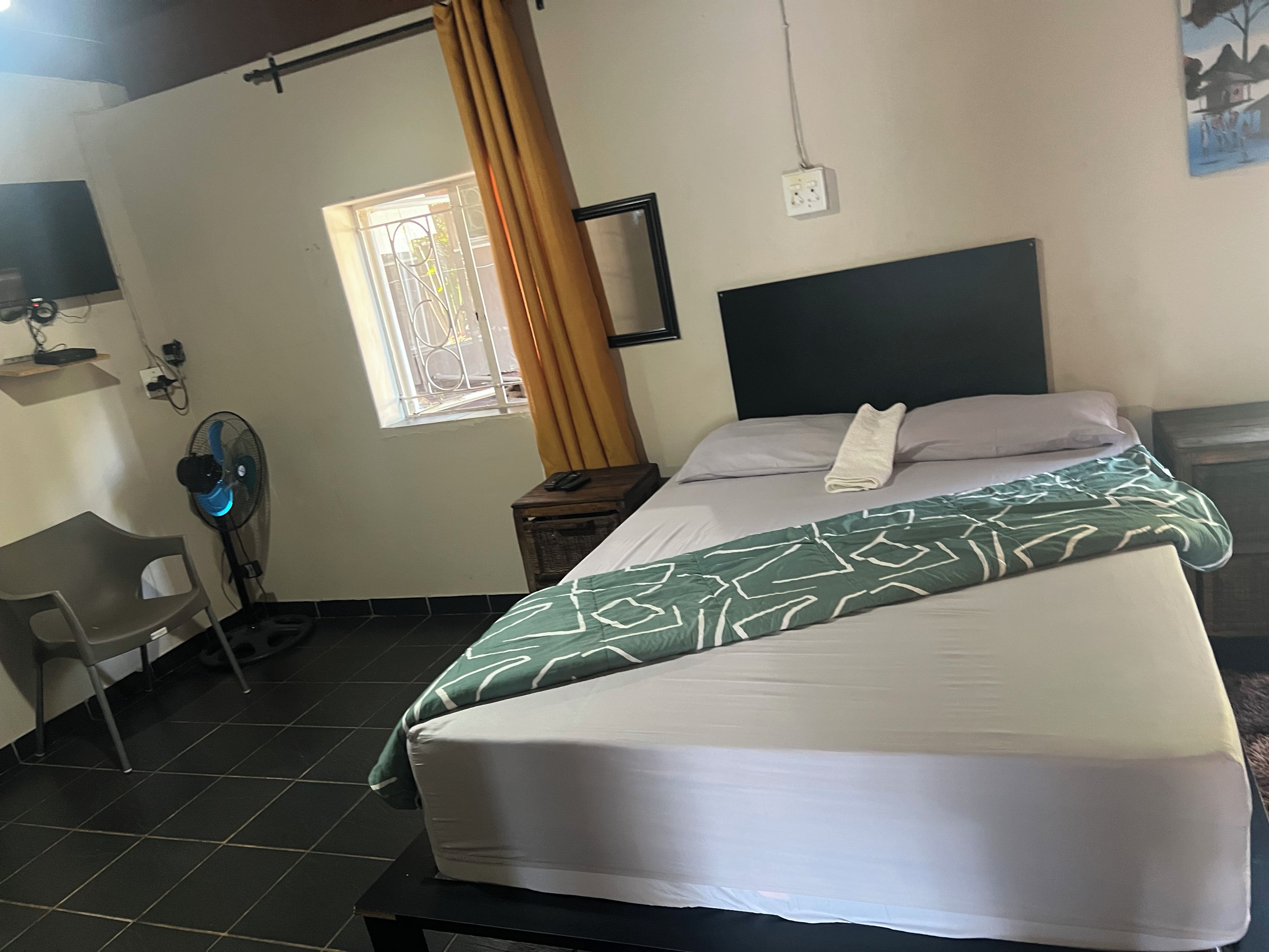 Desk, laptop workspace, iron/ironing board (on request), WiFi (free)