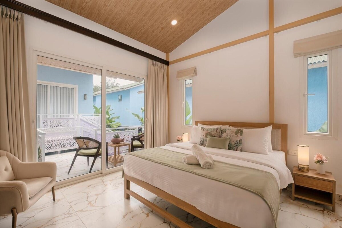 Cottage, balcon, vue plage