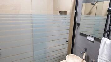 Classic Apartment, Courtyard Area | Bathroom | Shower, hair dryer, towels, soap