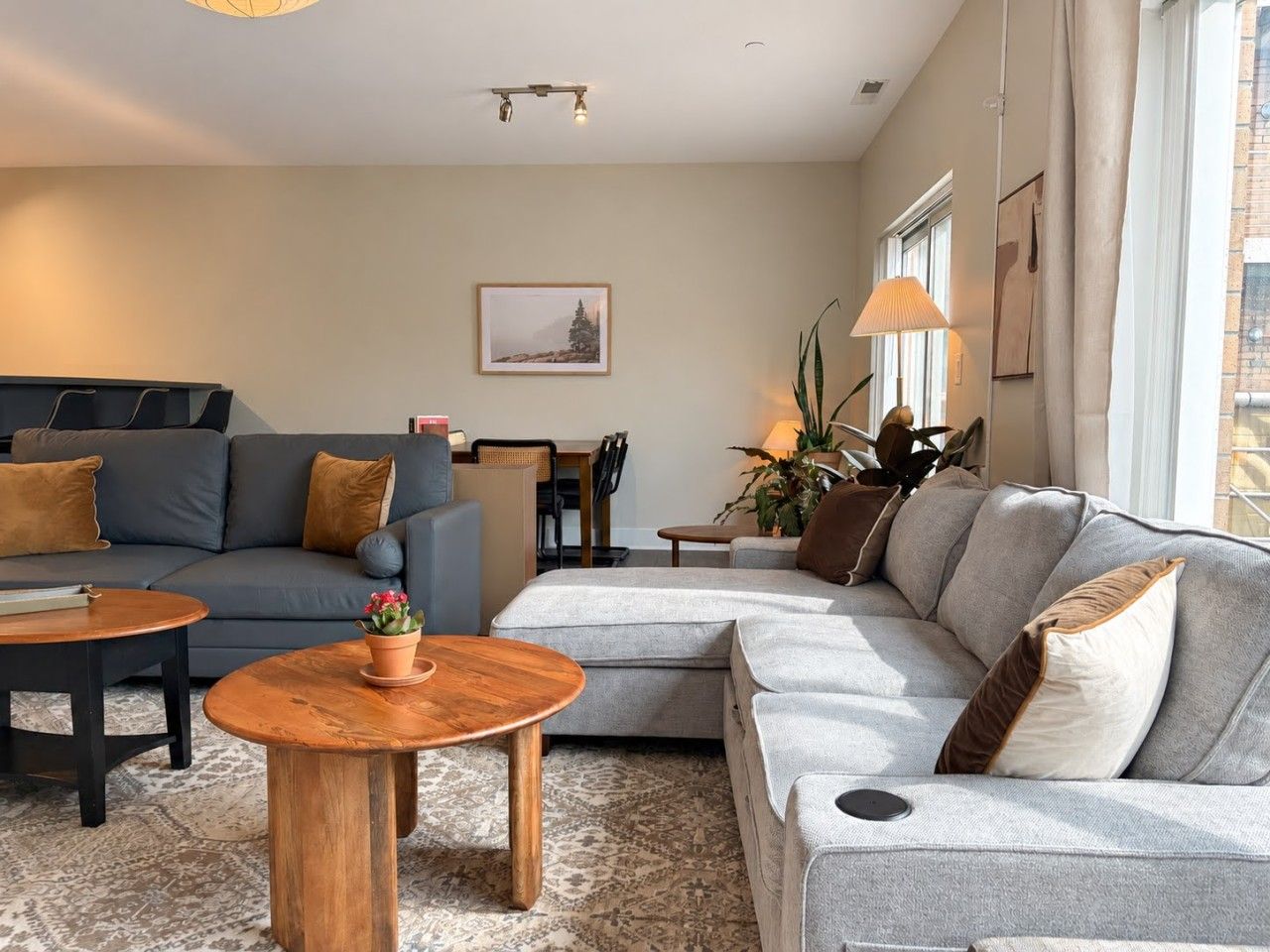 Flexible, comfy seating area perfect for relaxing, reading, or mapping out your Milwaukee adventures