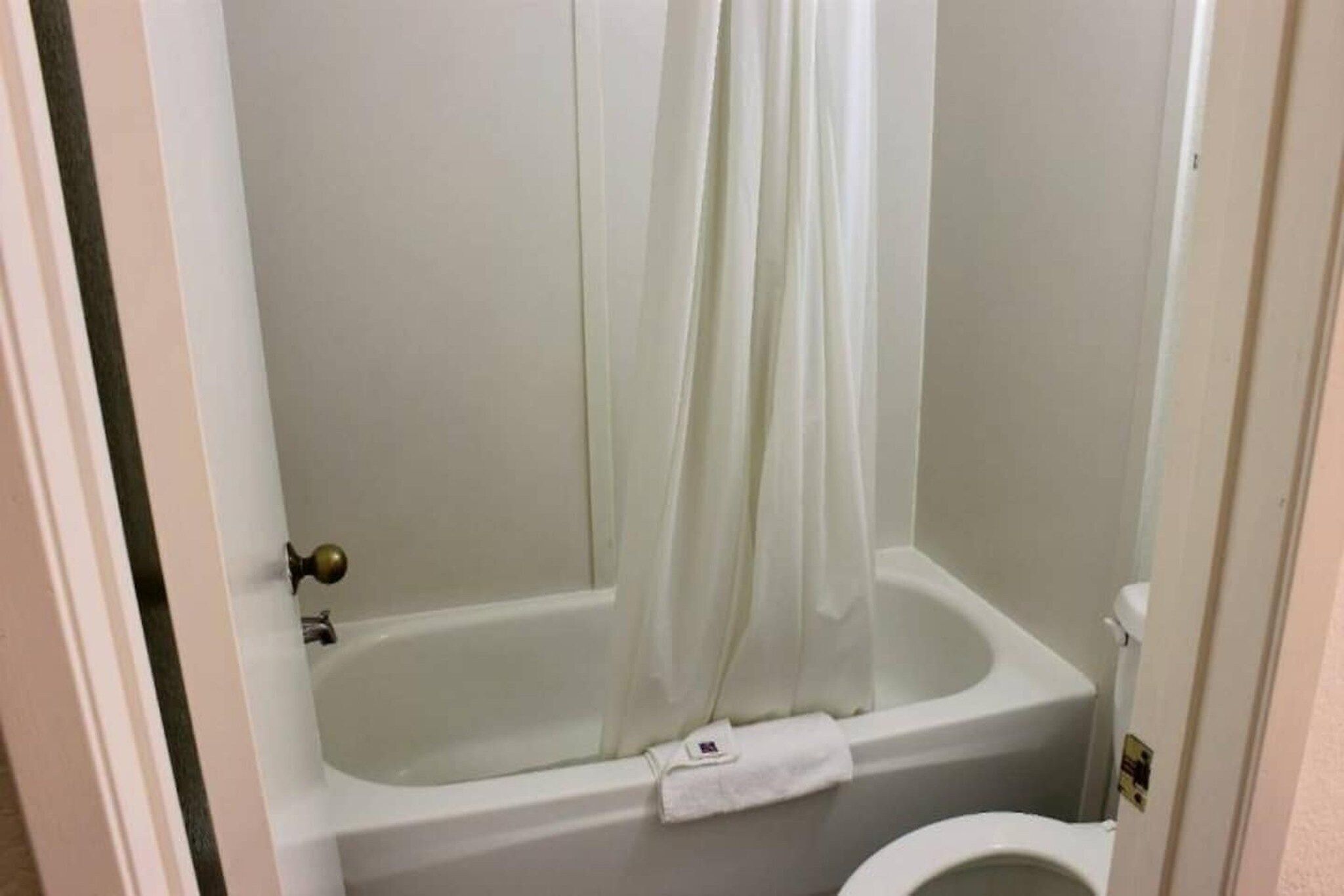 Ein Badezimmer mit einer Badewanne, einer Toilette und einer Duschvorhang.