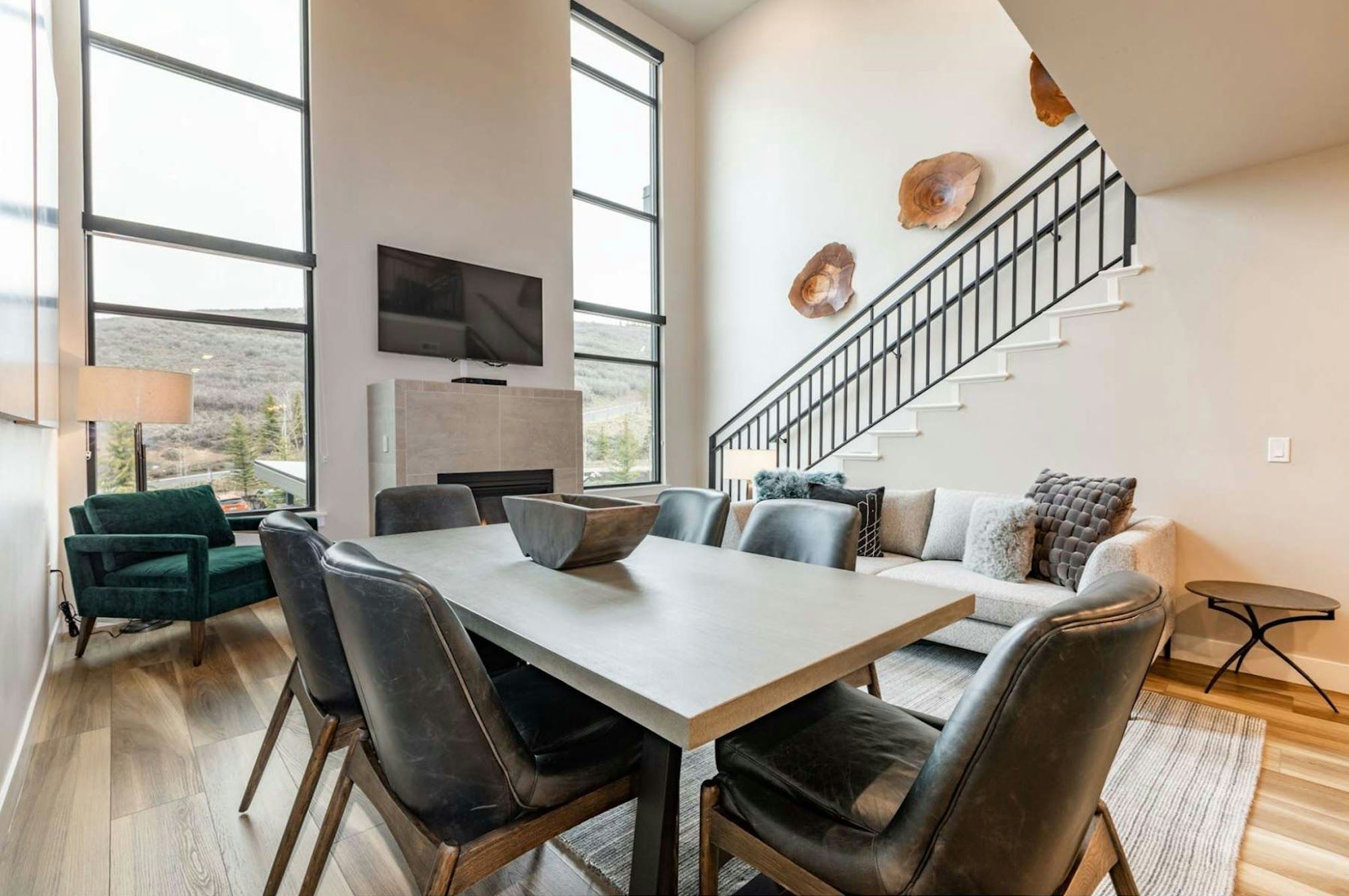 Spacious great room with dining table and open living area