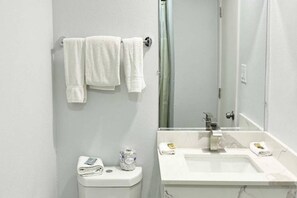 Un baño con inodoro, lavamanos y espejo.