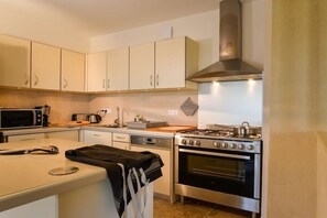 A modern kitchen with stainless steel appliances, including a stove, oven, and microwave. - Holiday home with 5 bedrooms (Bagnols sur Cèze)