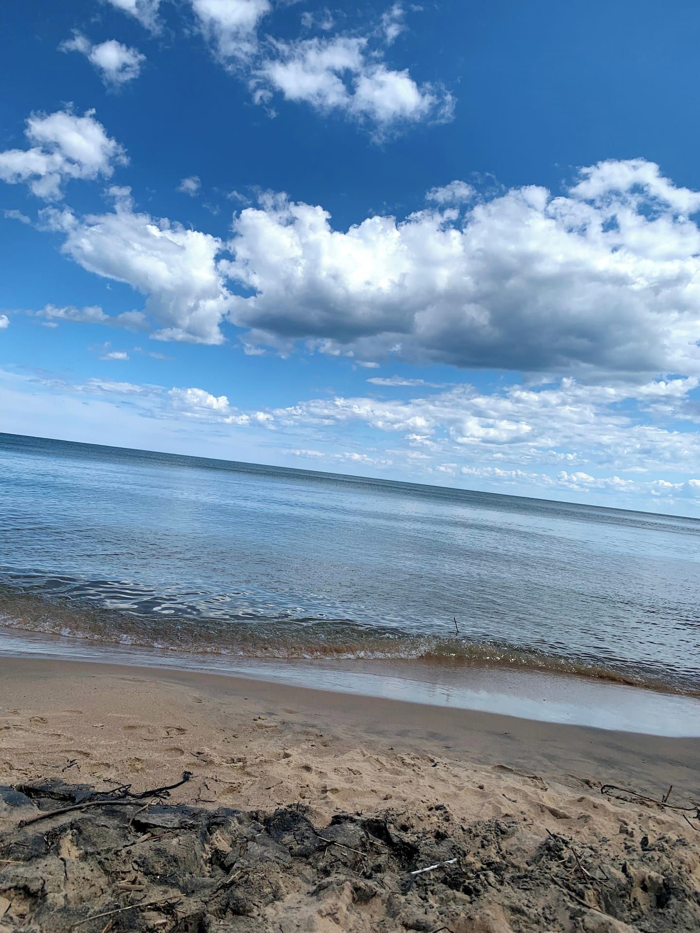 Uma praia com céu limpo e águas calmas.