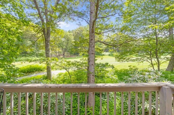 Back Deck: Enjoy views overlooking the 12th hole of the Devils Knob Golf Course, along with comfortable outdoor seating and an electric grill. - Newly Renovated Condo at Ski Wintergreen Resort (Wintergreen Resort)