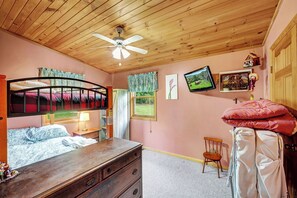 Twin over full bunk room with twin fold up bed