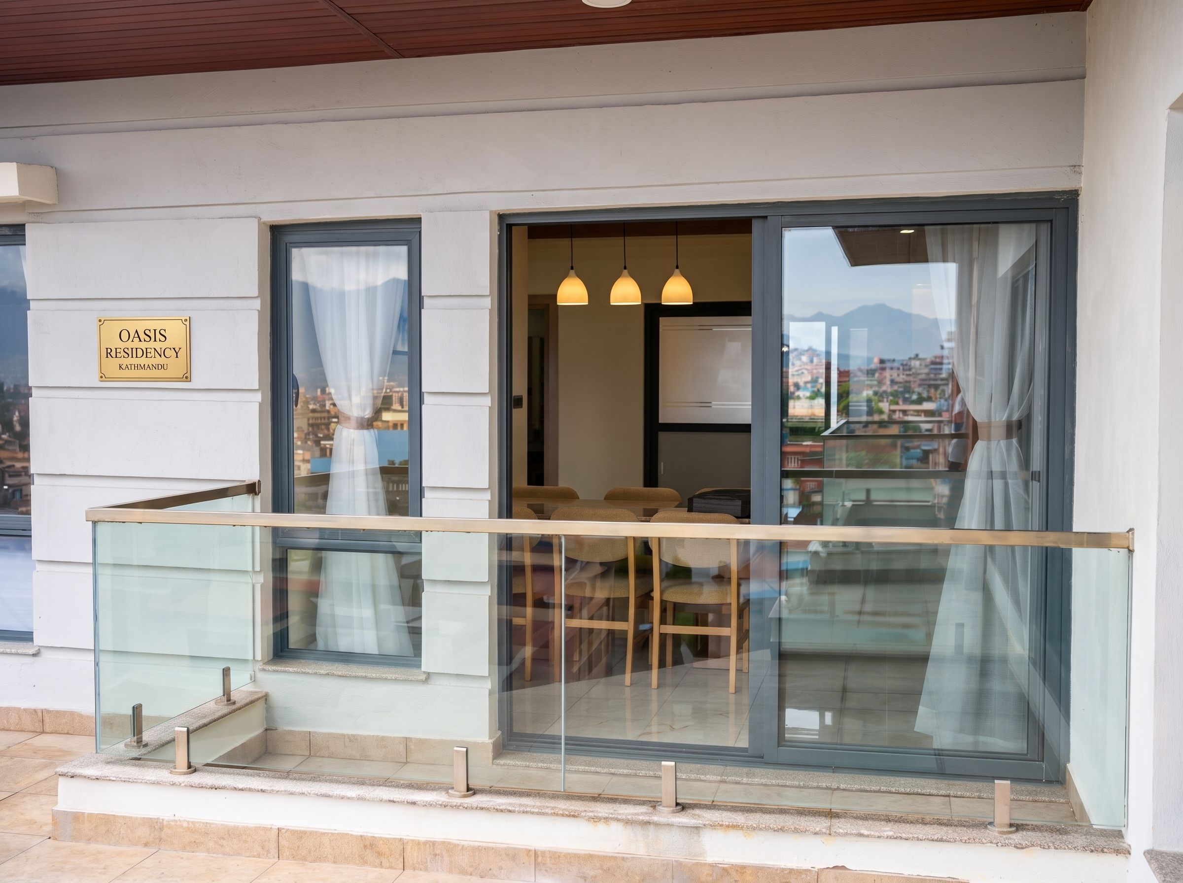 A residential building with a sign reading 'Oasis Residency Kathmandu.'