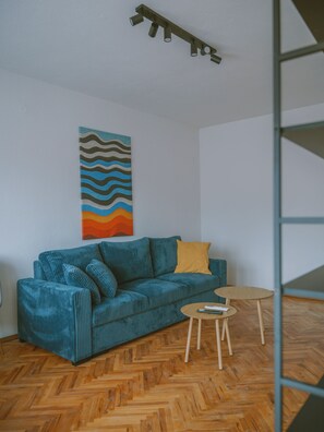 Living area - Peaceful 2-bedroom condo with AC, free parking, fast internet by Ohrid Lake (Struga)