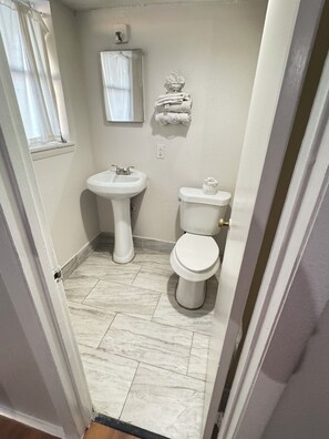 A bathroom with a sink, toilet, and a mirror. - Sands Motel (Mount Pleasant)