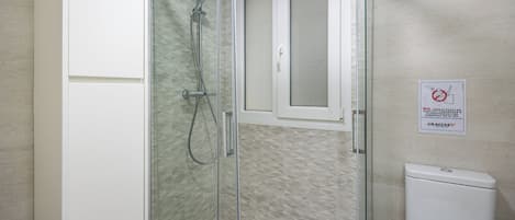 Contemporary shower area with high-quality finishes.