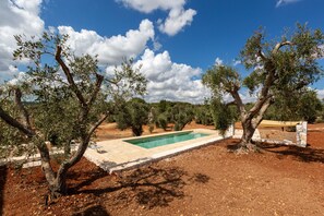 A swimming pool surrounded by olive trees in a dry, rocky landscape. - Casa tra gli Ulivi by Perle di Puglia (Ostuni)