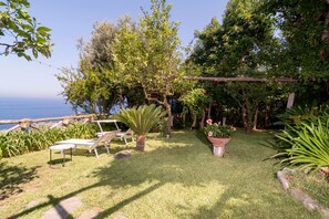 A garden with a pergola, palm tree, and potted plants. - Vitamin Sea by Espresso Rentals (Napoli)
