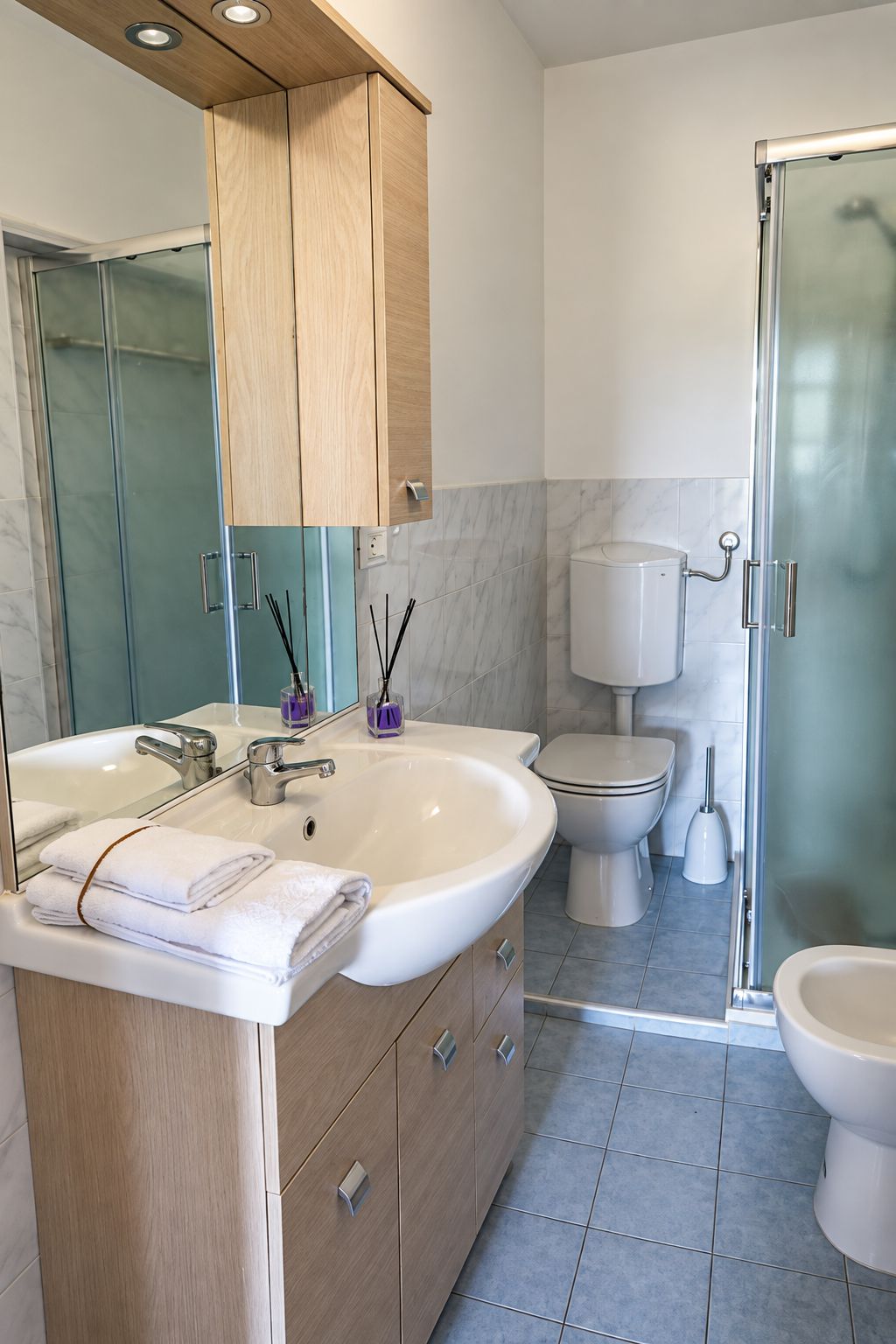 Une salle de bain moderne avec un grand lavabo, des toilettes et un espace douche.