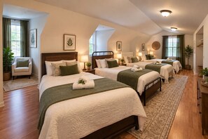 A hotel room with three beds, a chair, and a large window. - Crandall Luxe Retreat (Lanham)