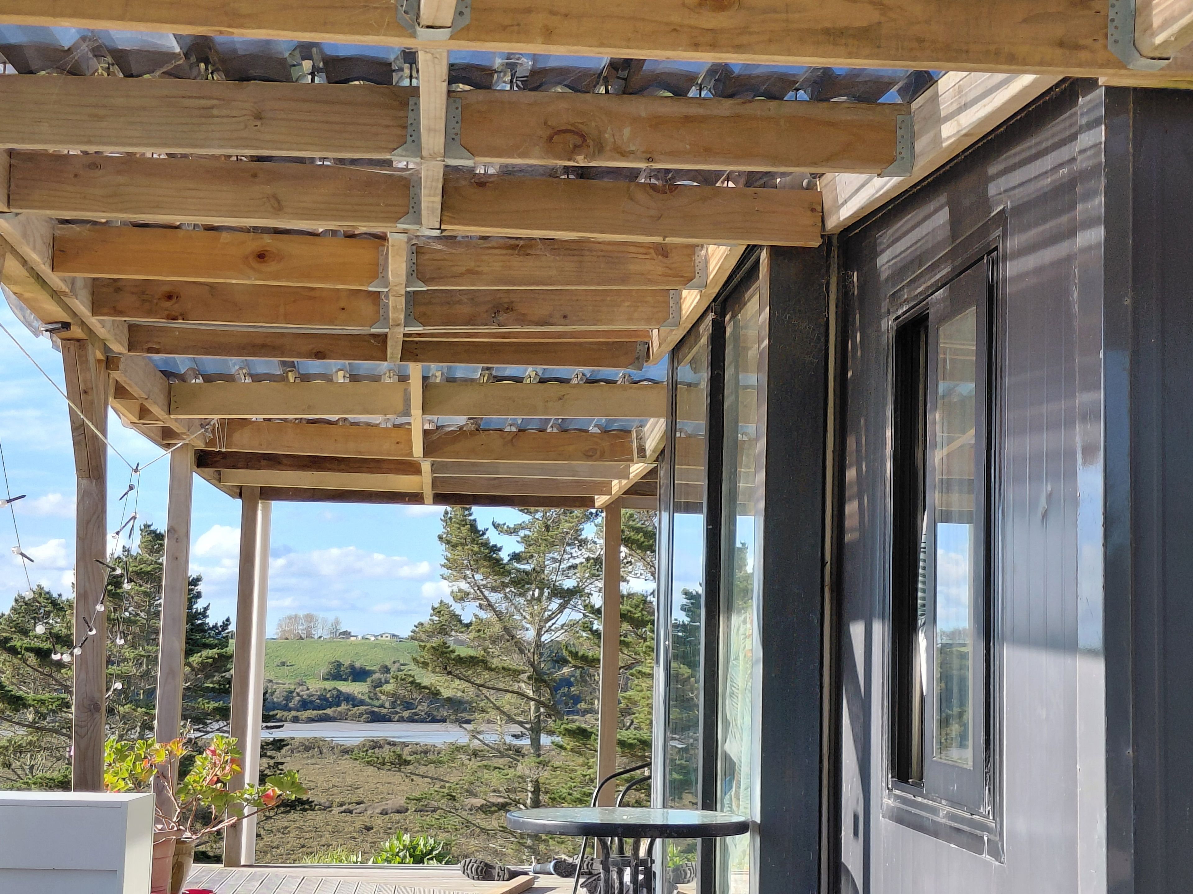 Front of wraparound deck with views of the expansive Kaipara estuary. 