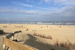 A beach with a wooden fence, sandy terrain, and the ocean in the background. - Holiday home in Ballum with swimming pool (Ballum)
