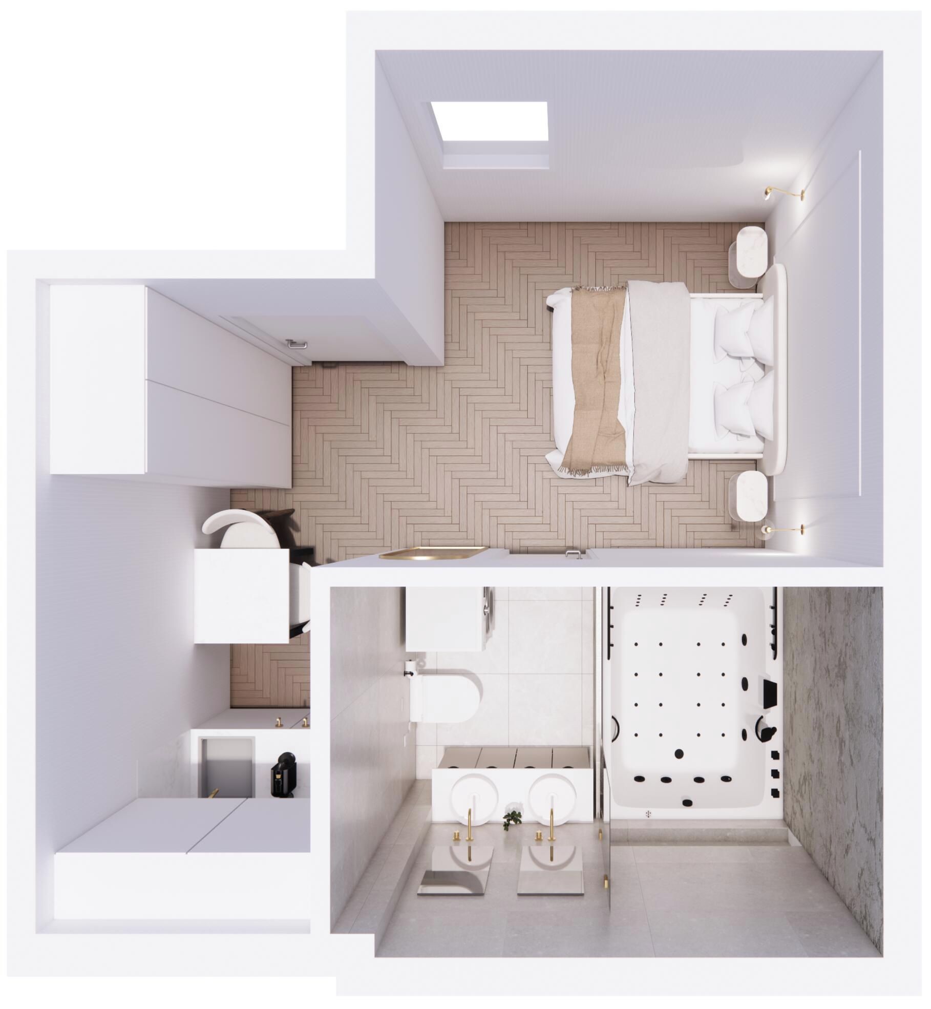 Een moderne badkamer met een vrijstaand bad, toilet en wastafel.