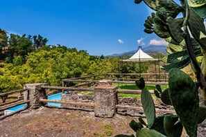 A garden with a pool, a gazebo, and cacti. - Villa Bonaccorso Casale-splendida Villa Immersa nel Verde (Viagrande)
