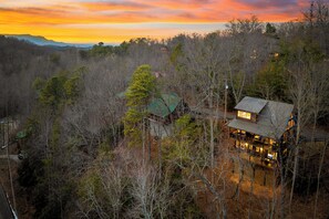 A cabin surrounded by dense forest with a clear view of the sky. - Bear Mountain Hideaway~Theater Room~Game Room~Hot-Tub (Sevierville)