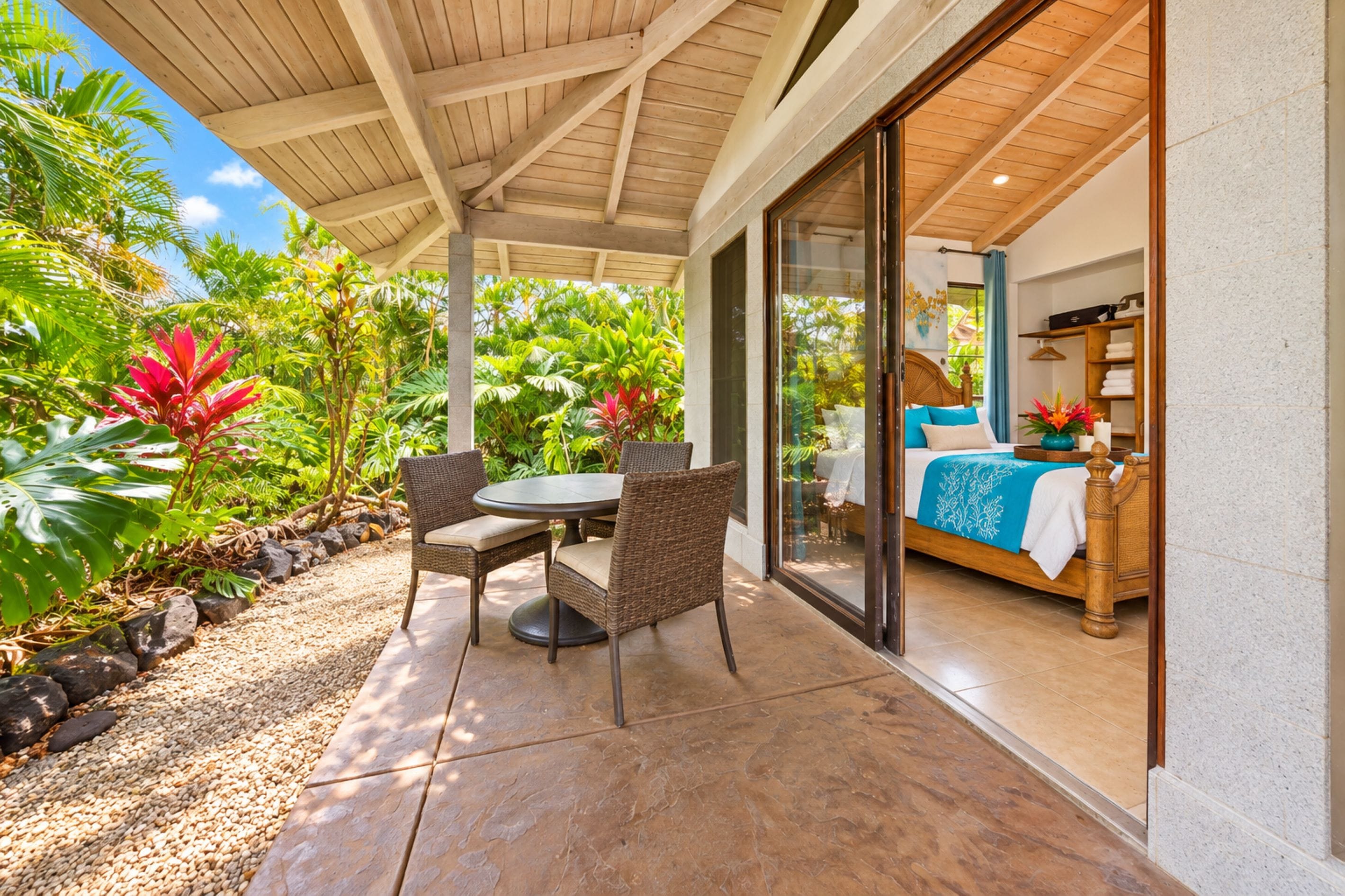 Step from Master Bedroom 3 onto your private lanai surrounded by lush tropical gardens.