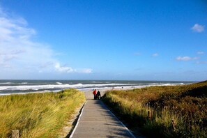 A coastal path leading to the beach with grassy banks on either side. - Holiday apartment with 2 bedrooms (Langeoog)