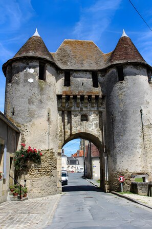 A historic stone archway with a central passageway, flanked by buildings on either side. - Guest Room 'Le Domaine Du Grand Vrillon' with Wi-Fi (Levroux)