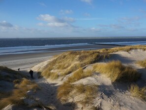 A beach with sand dunes and a person walking. - Holiday Home With 3 Bedrooms (Burgh-Haamstede)