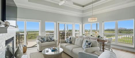 Sink into soft seating while ocean views fill the windows.