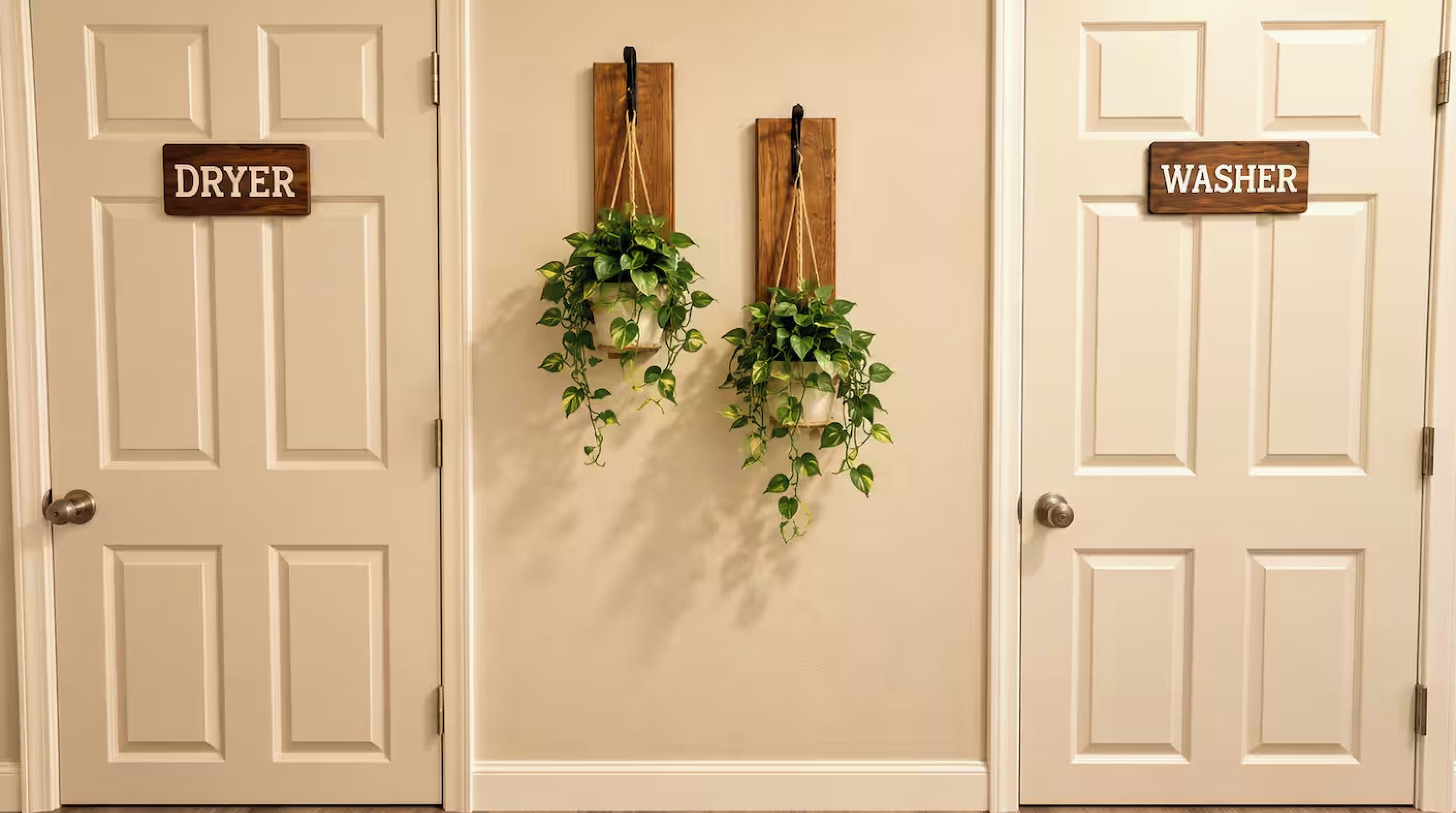 A set of doors with labels indicating 'DRYER' and 'WASHER' rooms.