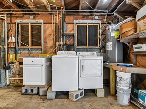 Garage - Laundry - Washer & Dryer - First Floor - A-B-Sea Cottage | Spacious Deck, Backyard, & Outdoor Shower (Galveston)