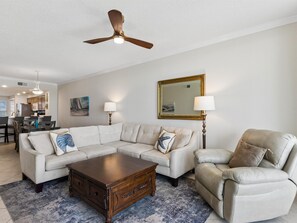 Living Area - Sectional Sofa + Recliner - The Pearl of Navarre #503 | Gulf Front Condo + Beach Views (Navarre Beach)