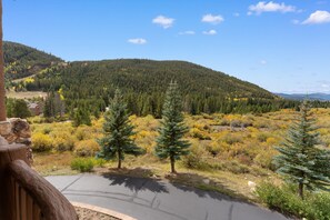 A paved road with a stone wall on the left, surrounded by a forested area with autumn-colored trees. - Keystone Getaway at Hidden River Lodge – Balcony Views & Shared Hot Tub (Keystone)
