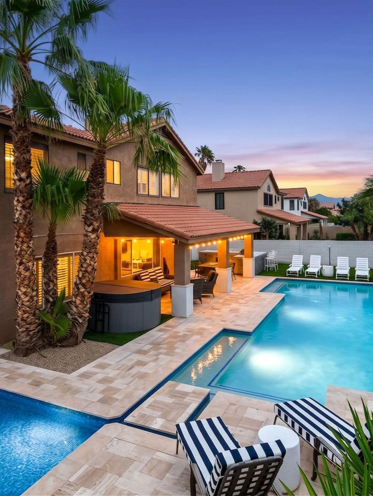 The backyard at dusk.