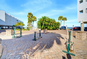 Outdoor fitness area by the waterfront
