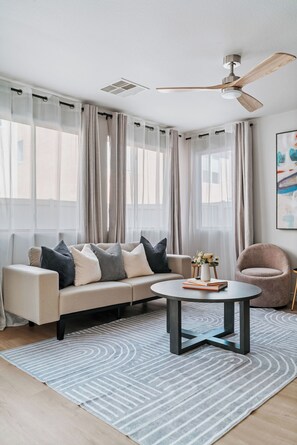 Living area - Stylish + Cozy Designer Home; Near Strip w/ EV2 (Las Vegas)