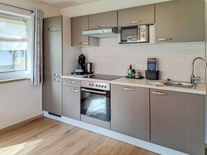 A modern kitchen with built-in appliances, a window, and a sink. - Bienenwiese by Interhome (Auffach)