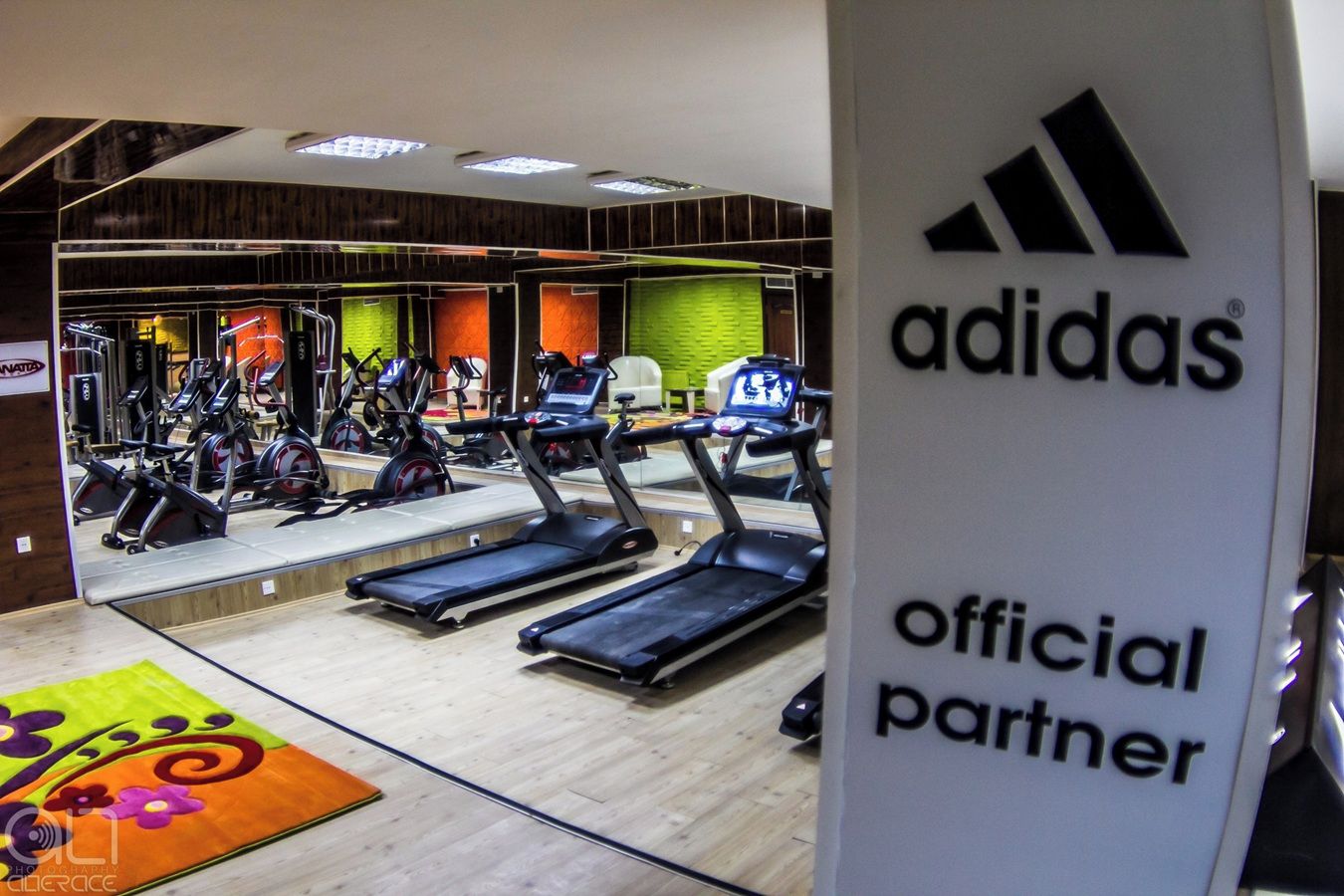 A gym with treadmills, stationary bikes, and elliptical machines.