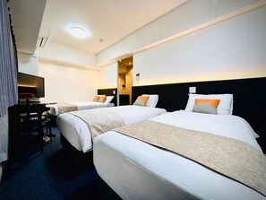 A hotel room with two beds, a desk, and a television. - AKATSUKI Nipponbashi (Osaka city,naniwa,nipponbashihigashi)